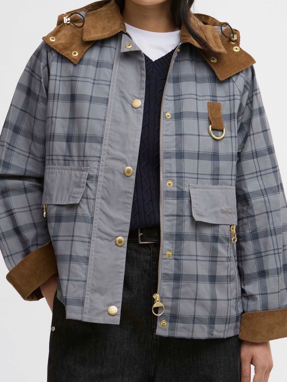 Barbour Women’s Grey Plaid Carnforth Casual Jacket Size US2